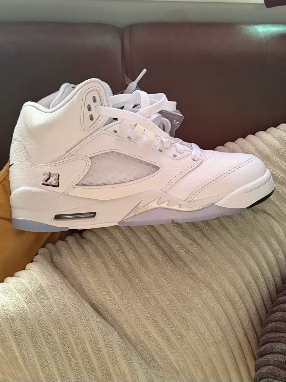 Jordan Kids White Mid-Top Sneakers with Silver Accent